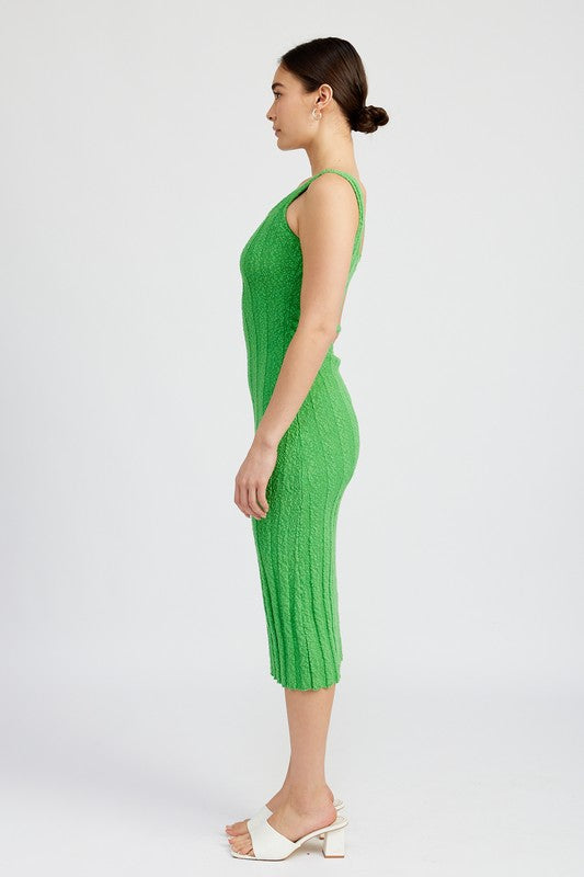By The Water Scoop Neck Ribbed Midi Dress
