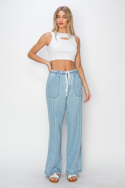 RISEN Drawstring High Rise Straight Leg Jeans