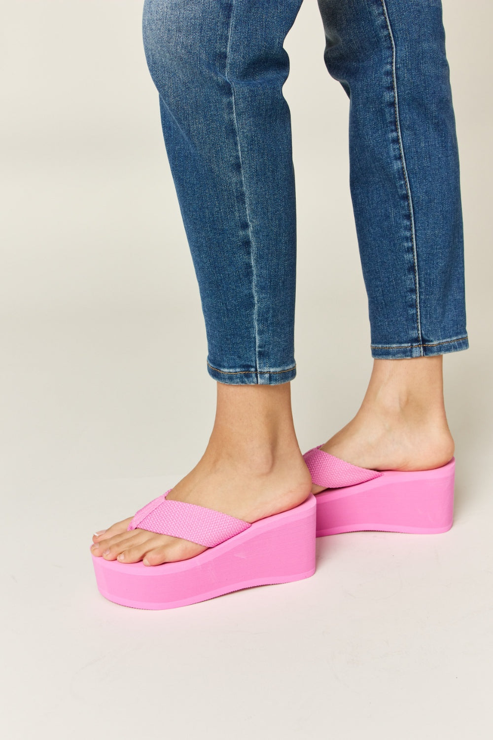 Pink Open Toe Platform Wedge Sandals