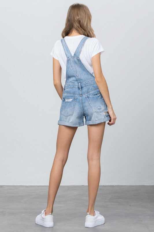 Darla High Rise Overall Denim Romper