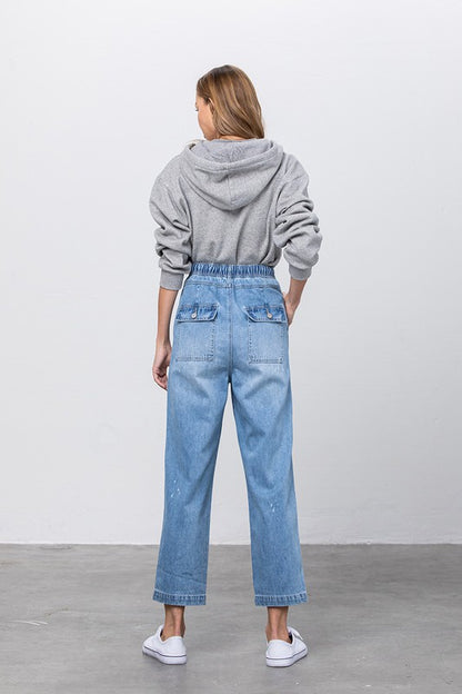 Super High Waist Drawstring Ripped Slouch Jeans