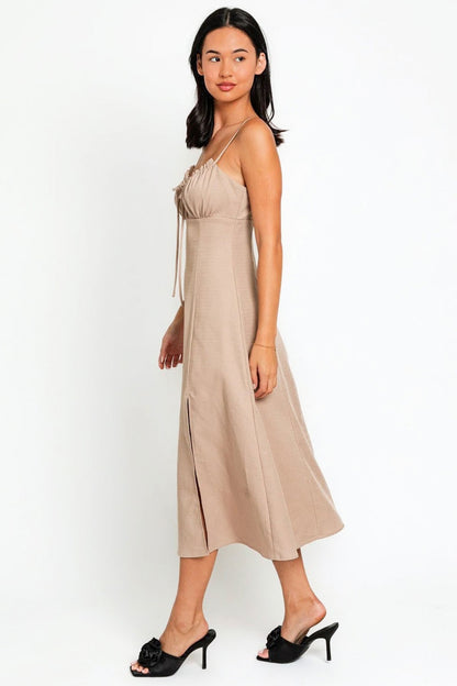 Nicolette Front Tie Slit Flare Midi Dress