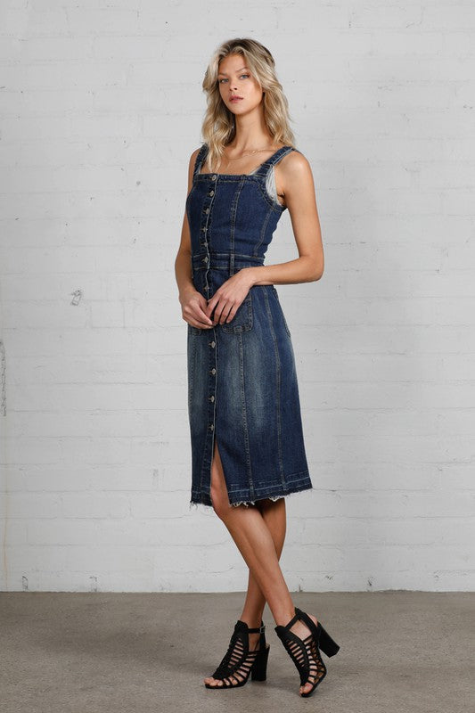 Raw Hem Denim Overall Dress