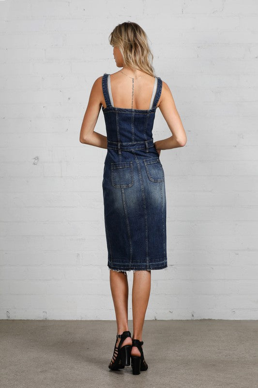 Raw Hem Denim Overall Dress