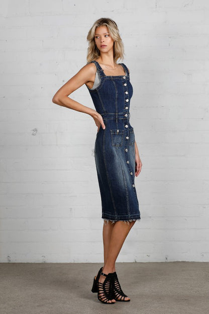 Raw Hem Denim Overall Dress