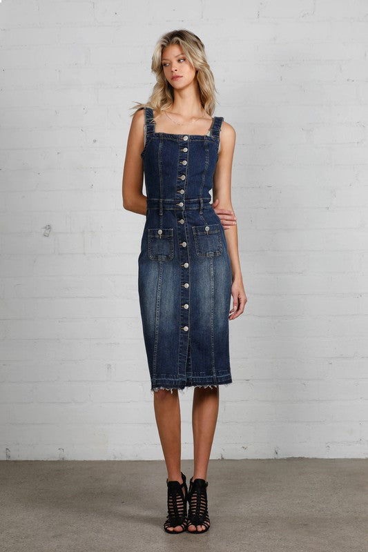 Raw Hem Denim Overall Dress