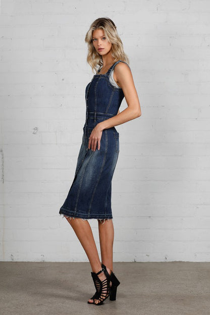 Raw Hem Denim Overall Dress