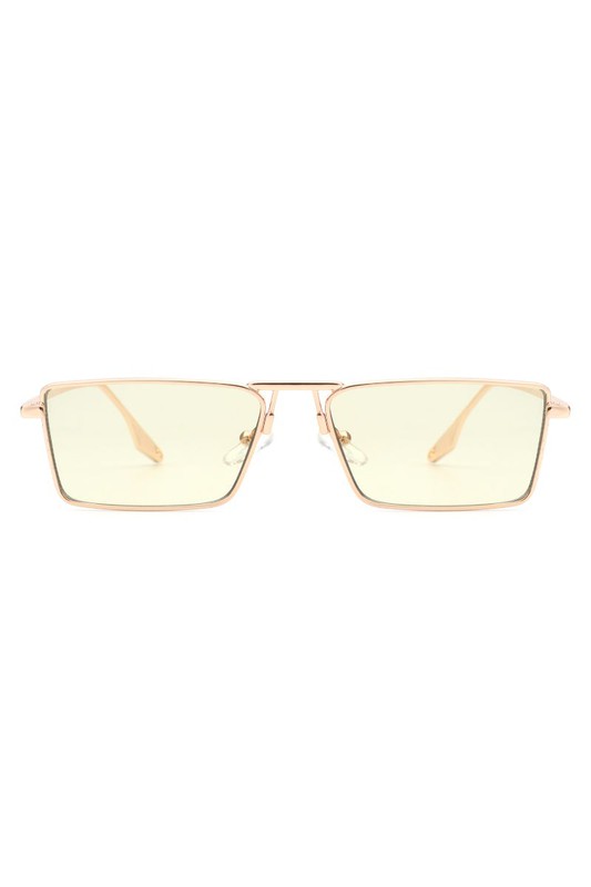 Retro Rectangle Slim Flat Lens Sunglasses