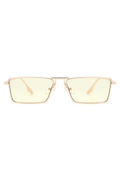 Retro Rectangle Slim Flat Lens Sunglasses