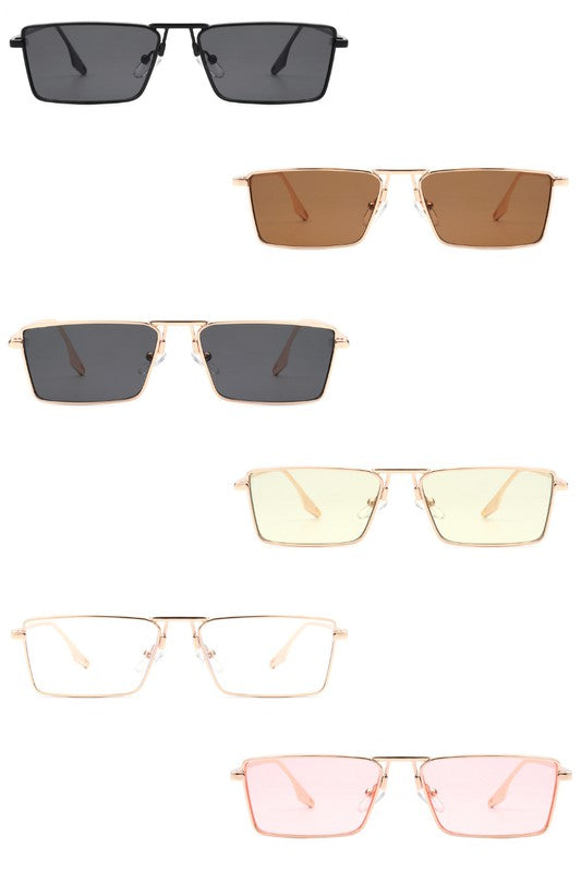 Retro Rectangle Slim Flat Lens Sunglasses