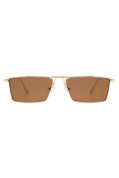 Retro Rectangle Slim Flat Lens Sunglasses