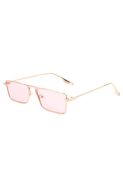 Retro Rectangle Slim Flat Lens Sunglasses