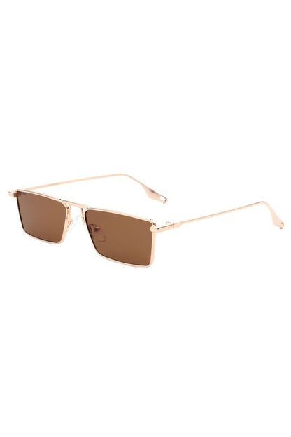 Retro Rectangle Slim Flat Lens Sunglasses