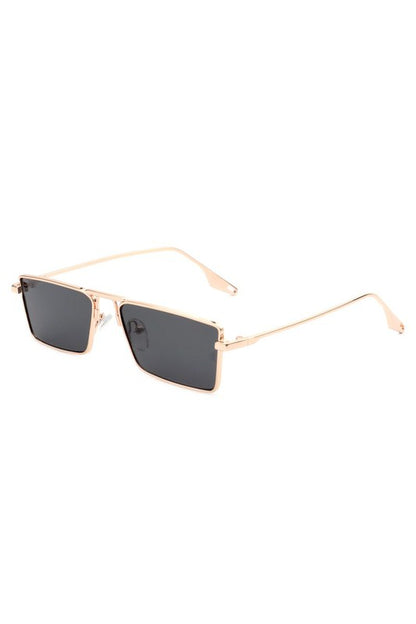 Retro Rectangle Slim Flat Lens Sunglasses