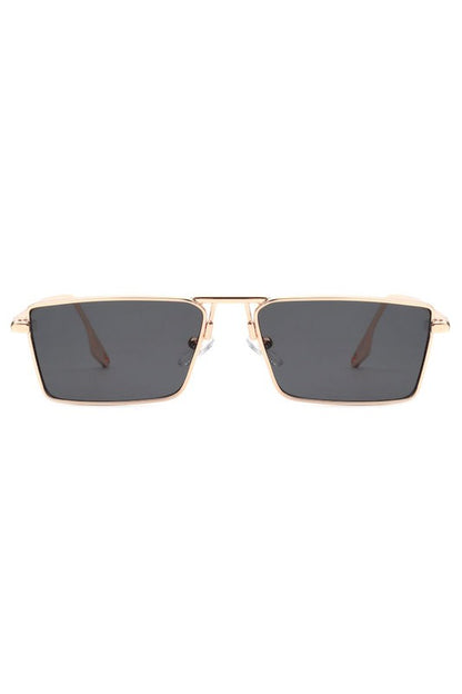 Retro Rectangle Slim Flat Lens Sunglasses