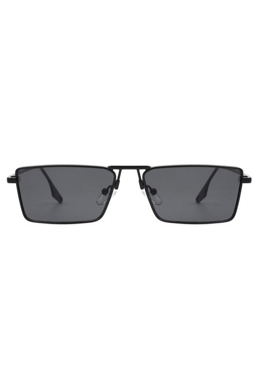 Retro Rectangle Slim Flat Lens Sunglasses