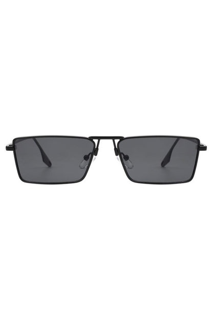 Retro Rectangle Slim Flat Lens Sunglasses