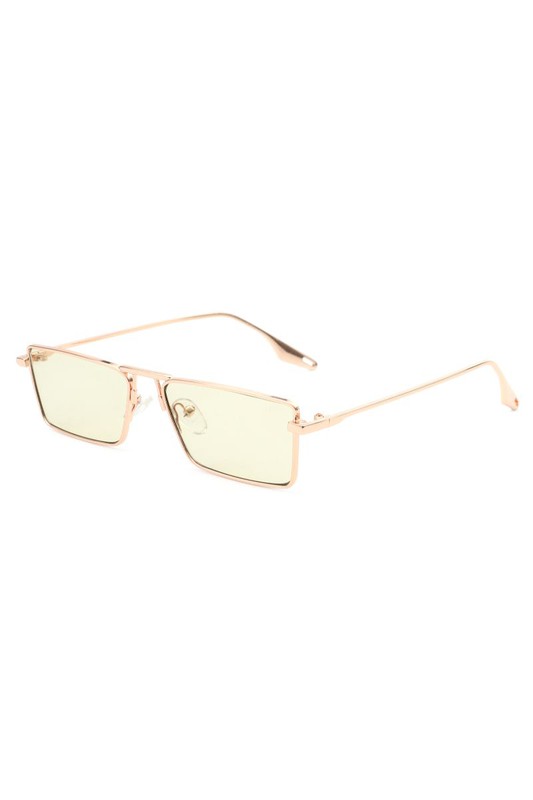 Retro Rectangle Slim Flat Lens Sunglasses