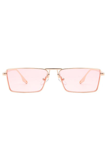 Retro Rectangle Slim Flat Lens Sunglasses