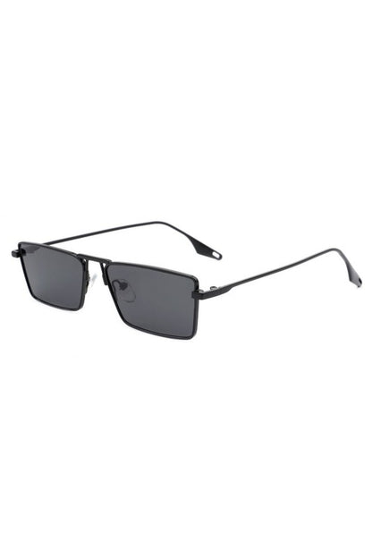 Retro Rectangle Slim Flat Lens Sunglasses