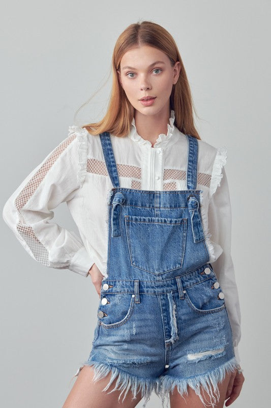 Nellie Frayed Overall Denim Romper