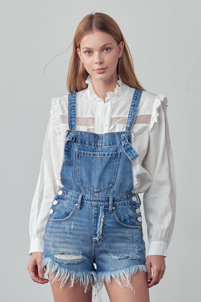 Nellie Frayed Overall Denim Romper