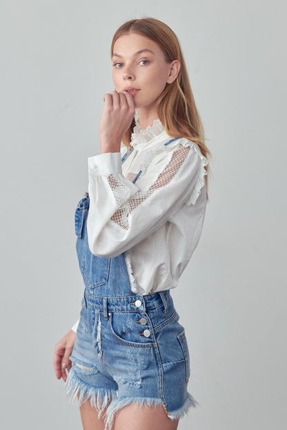 Nellie Frayed Overall Denim Romper