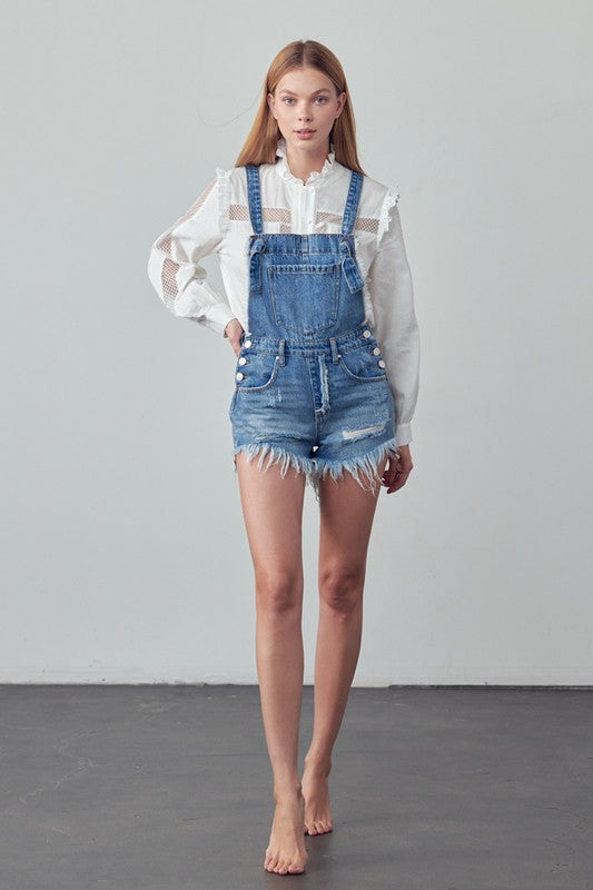 Nellie Frayed Overall Denim Romper