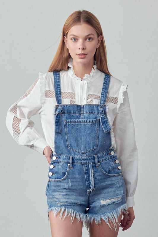 Nellie Frayed Overall Denim Romper