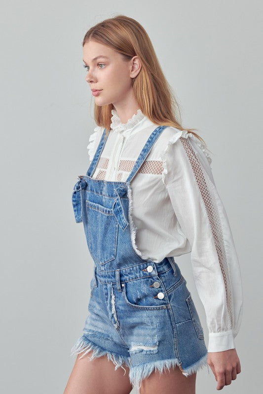 Nellie Frayed Overall Denim Romper