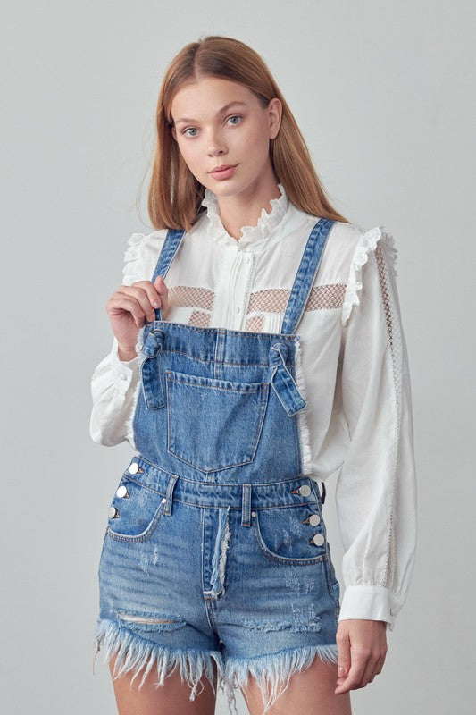 Nellie Frayed Overall Denim Romper