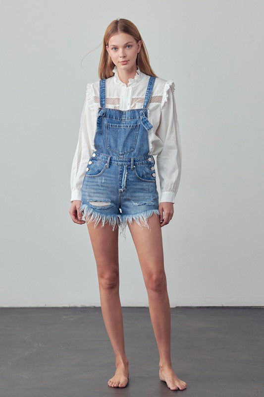 Nellie Frayed Overall Denim Romper