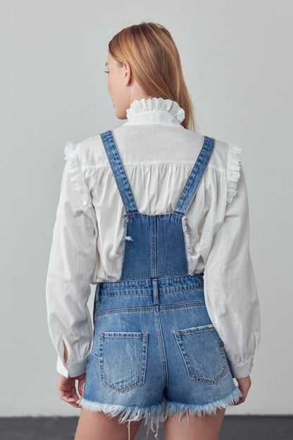 Nellie Frayed Overall Denim Romper