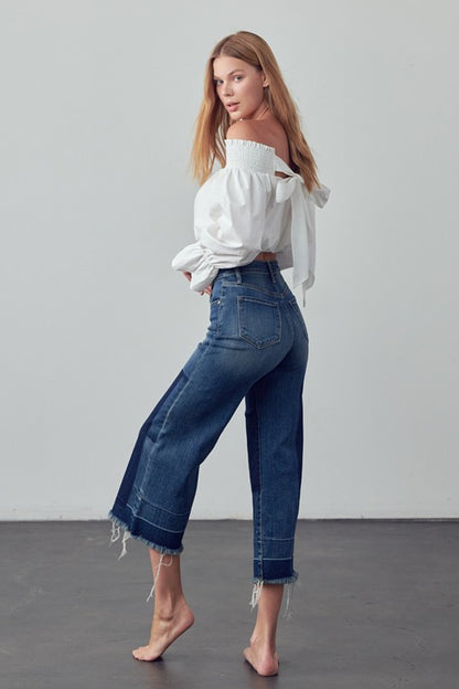 Patchwork Mid Rise Crop Flare Jeans