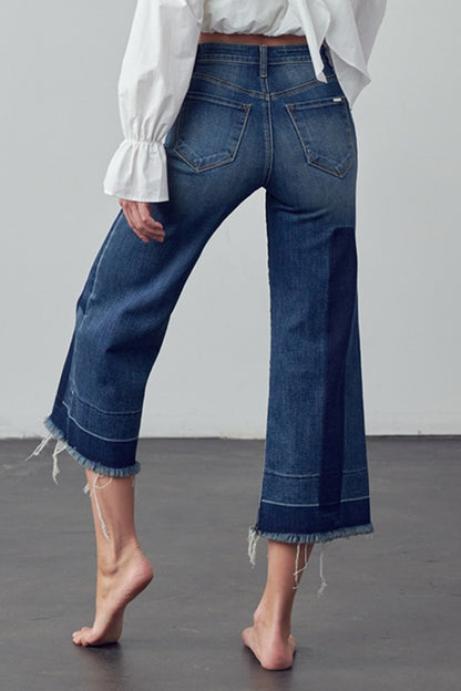 Patchwork Mid Rise Crop Flare Jeans