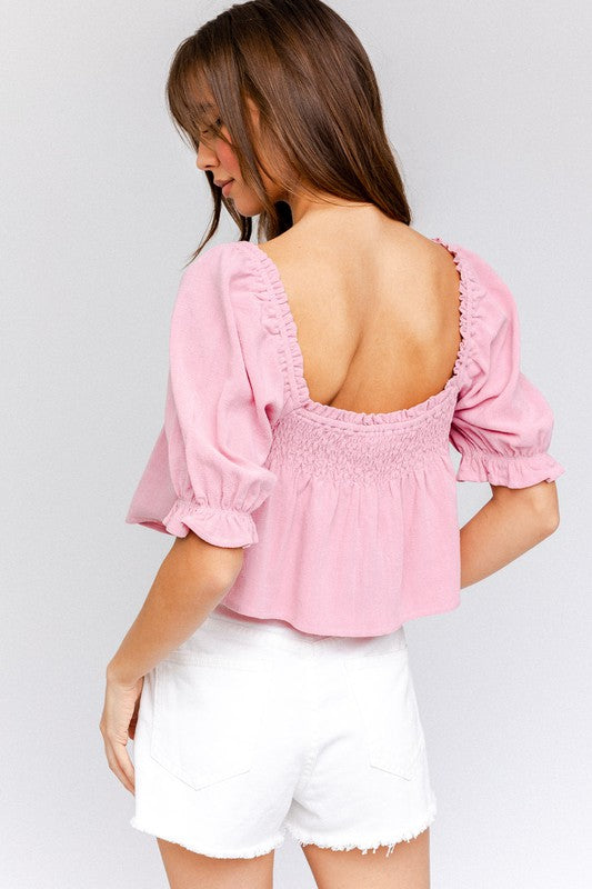 Mallory Smocked Puff Sleeve Flowy Crop Top