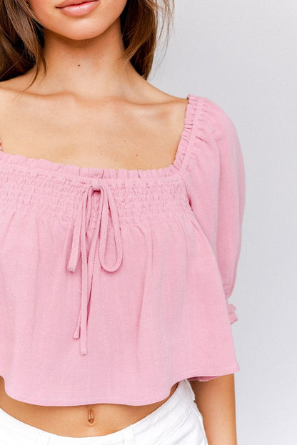 Mallory Smocked Puff Sleeve Flowy Crop Top