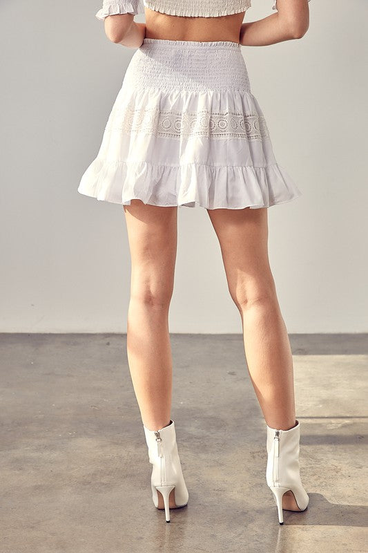 Lena Smocked Lace Trim Mini Skirt