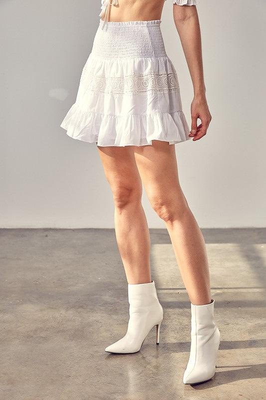 Lena Smocked Lace Trim Mini Skirt