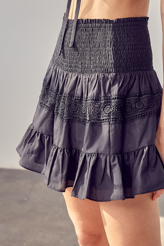 Lena Smocked Lace Trim Mini Skirt