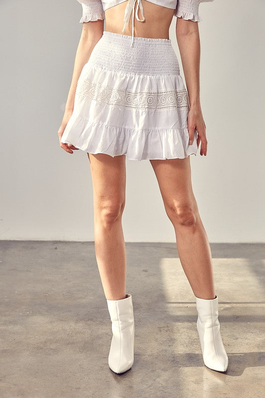 Lena Smocked Lace Trim Mini Skirt