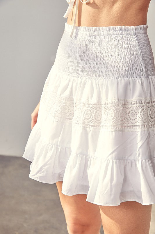 Lena Smocked Lace Trim Mini Skirt