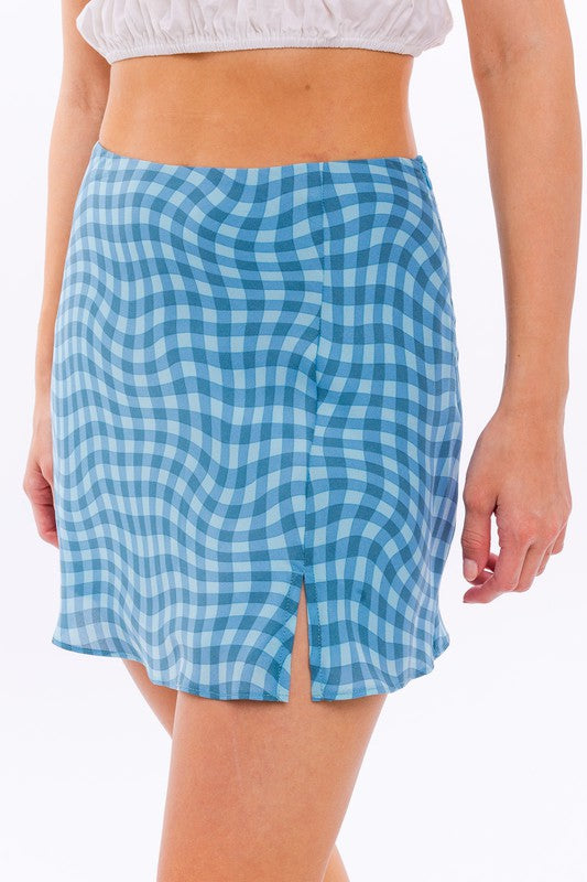 Marina Wavy Checkered Bias Cut Mini Skirt