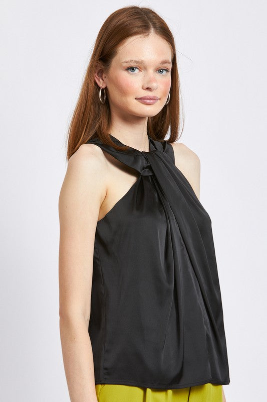 Sleeveless Blouse with Twist Front