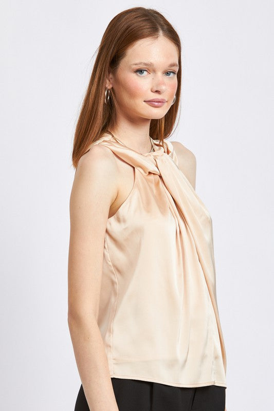 Sleeveless Blouse with Twist Front