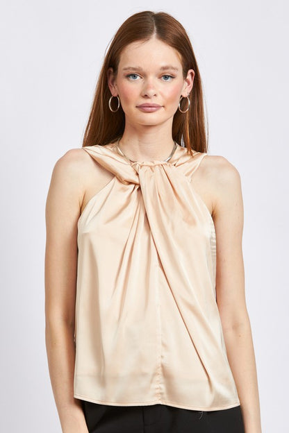 Sleeveless Blouse with Twist Front