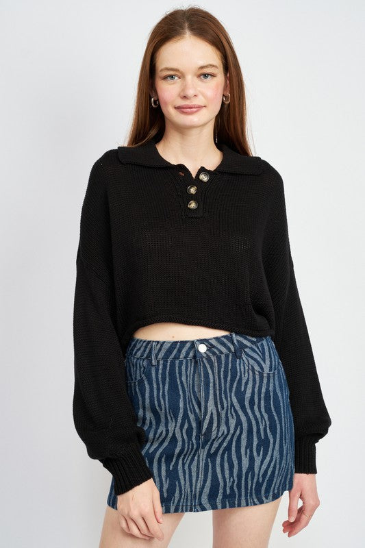 Button-Up Boxy Cropped Sweater