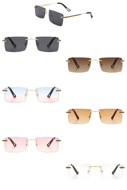 Rectangle Rimless Retro Flat Top Sunglasses