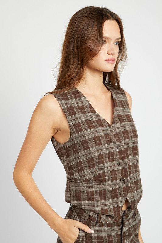 Cairo Plaid Button Up Vest