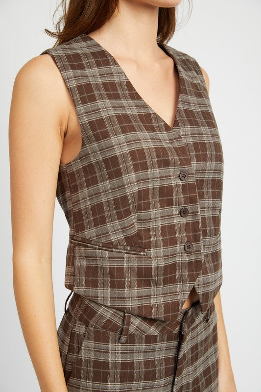 Cairo Plaid Button Up Vest